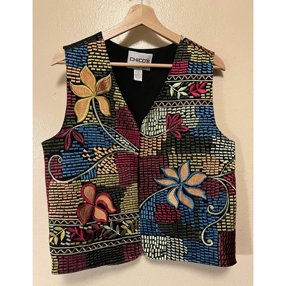 Chico's Jackets & Blazers - Chico's Embroidered Vest Boho Artsy Festival Floral Multi Color Women's Size 1/M
